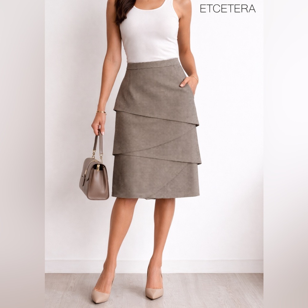 Etcetera Brown & Cream Textured Skirt Size‎ 2 Lined asymmetrical minimalist